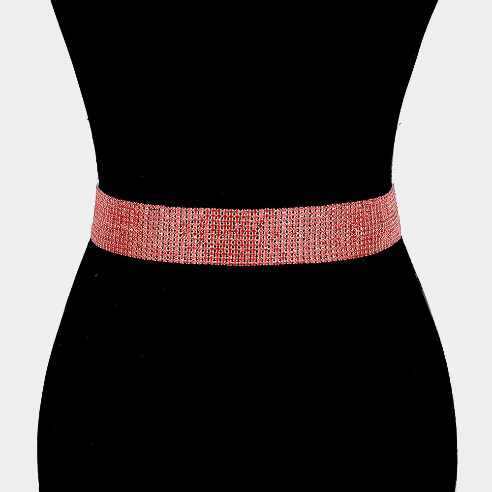Red Gorgeous Rhinestone Pave Statement Belt